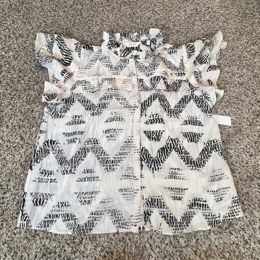 Joie Sidera B‎ Silk Blouse Ruffle Cap Sleeve Button Down Bleached Stone XS NEW